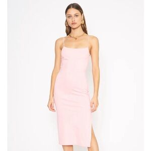 Chic Pink Midi Dress with Spaghetti Straps. Small Spots on Dress.